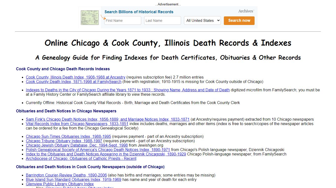 Online Chicago & Cook County, Illinois Death Records & Indexes